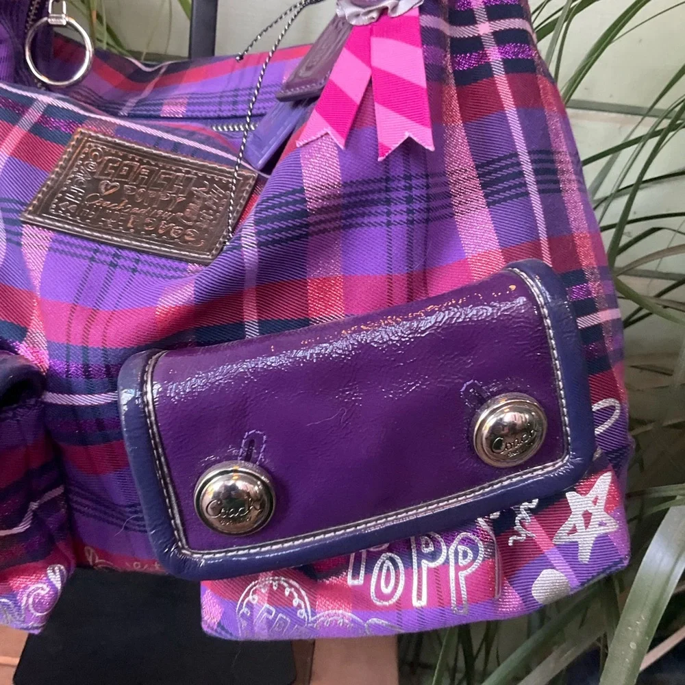Coach Poppy Tartan hobo, 4 hang tags, like new, statement bag for vintage lovers - Picture 5 of 13